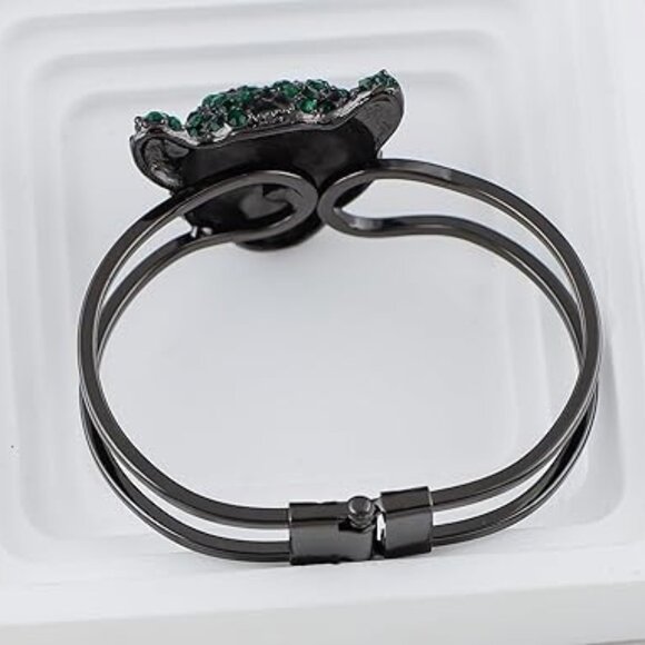 Neiman Marcus Rhinestone Black Enamel Jaguar Bangle Bracelet - Picture 2 of 3